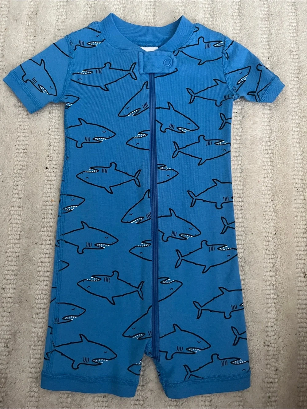 Hanna Andersson Blue Shark Print One-Piece Bodysuit
